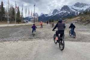 Group of girls mountain biking in the mountains