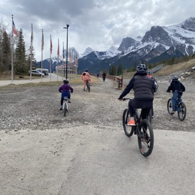 Group of girls mountain biking in the mountains