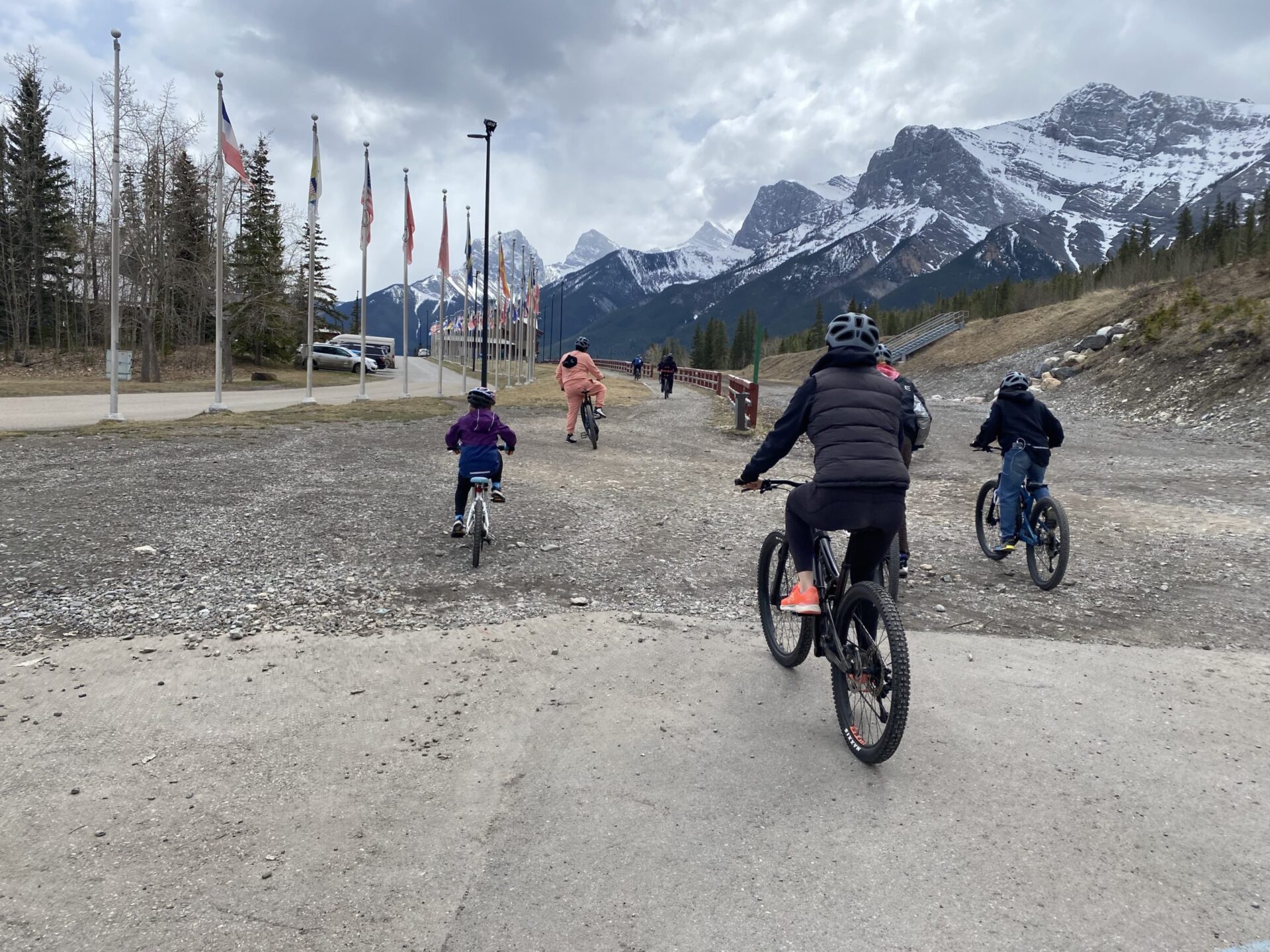 Group of girls mountain biking in the mountains